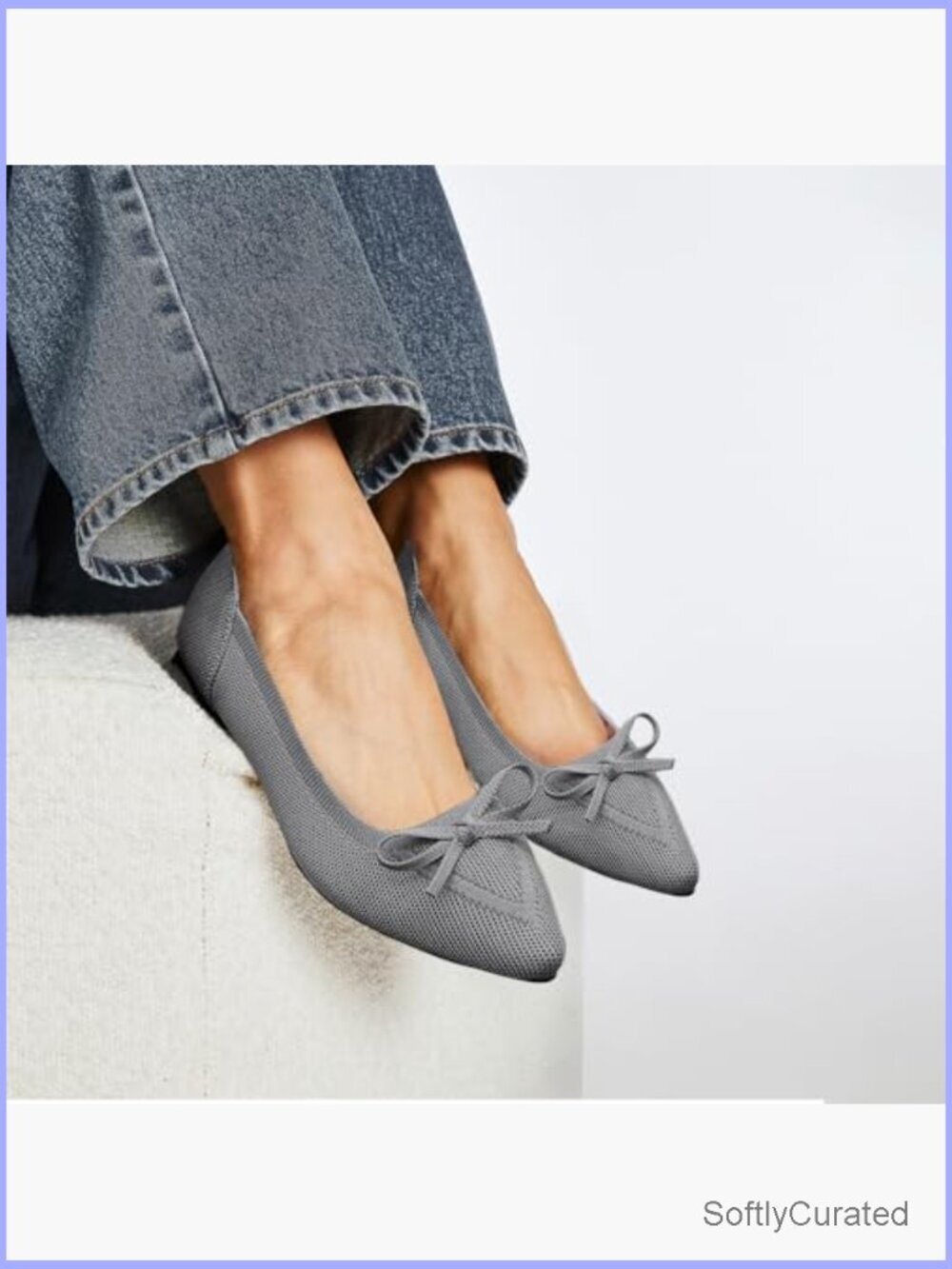 Women's Pointed Toe Bow Knit Ballet Flats Slip On Comfortable Dressy - Picture 6 of 7